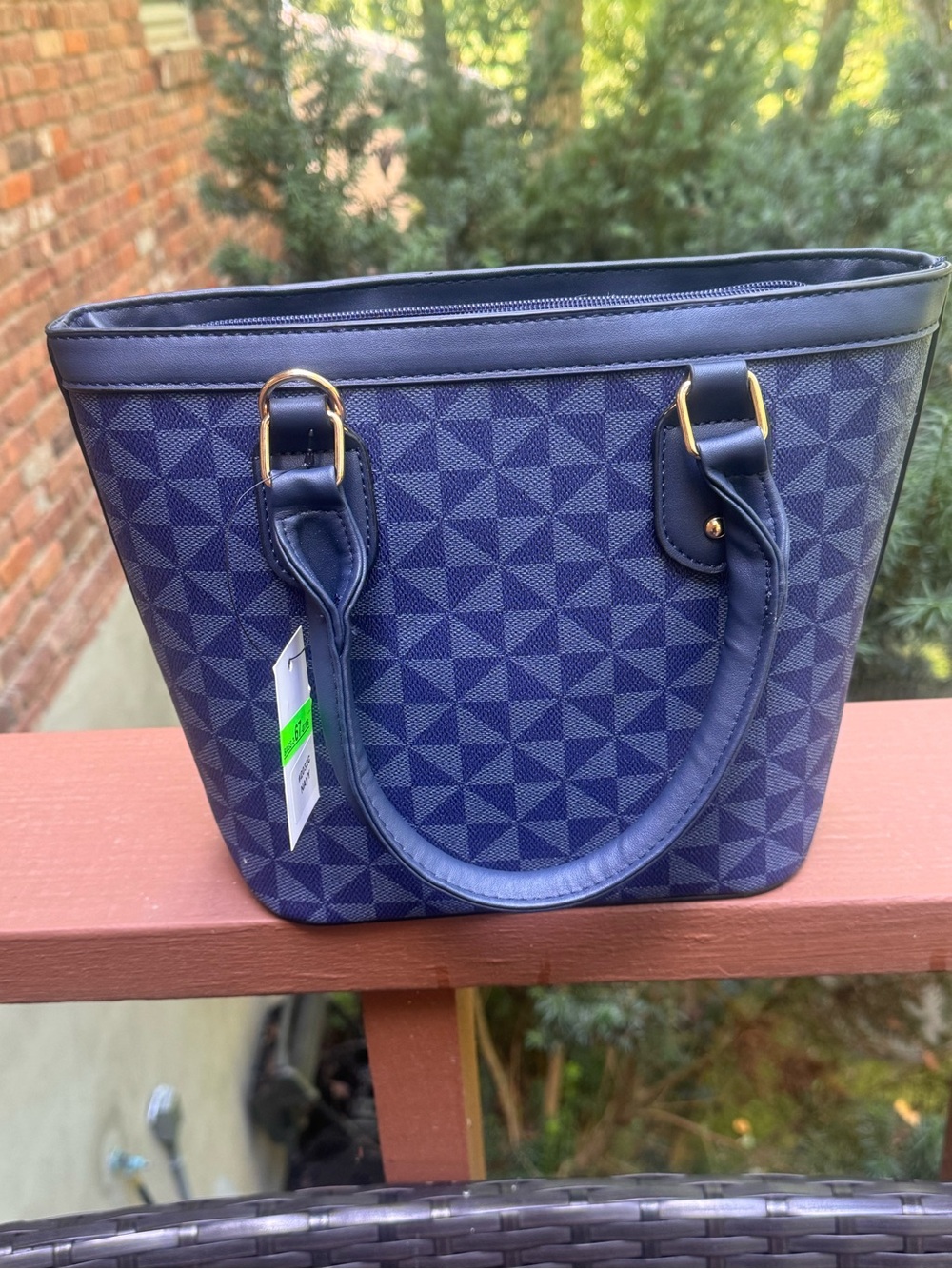 Navy Geometric Tote Bag - Classic Everyday Handbag-NWT